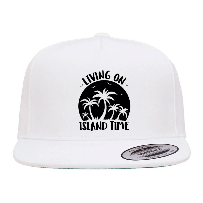 Living On Island Time Palm Trees And Sunset Black 5 panel snapback cap by satekiong | Artistshot