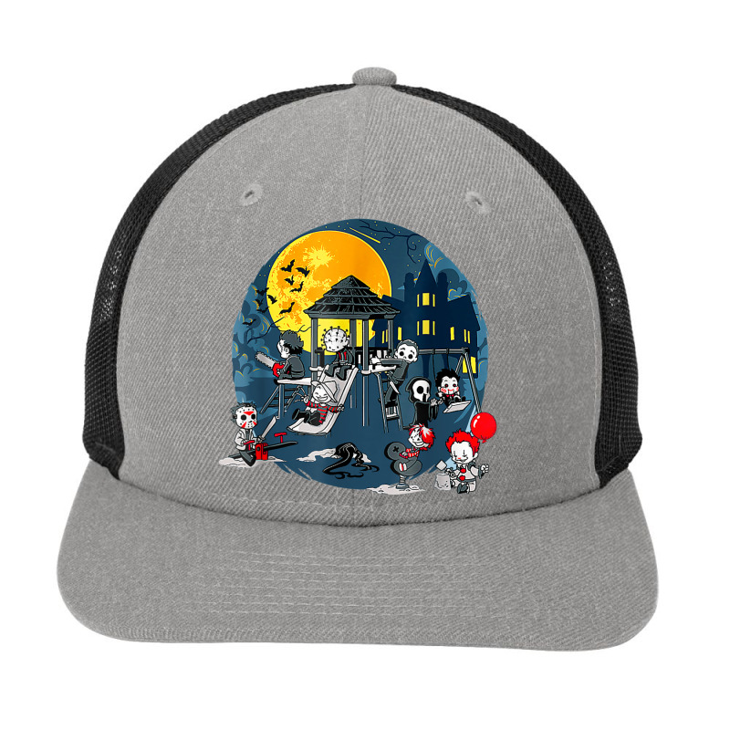 Horror Clubhouse In Park Halloween Spooky Characters Costume Snapback Trucker Cap | Artistshot