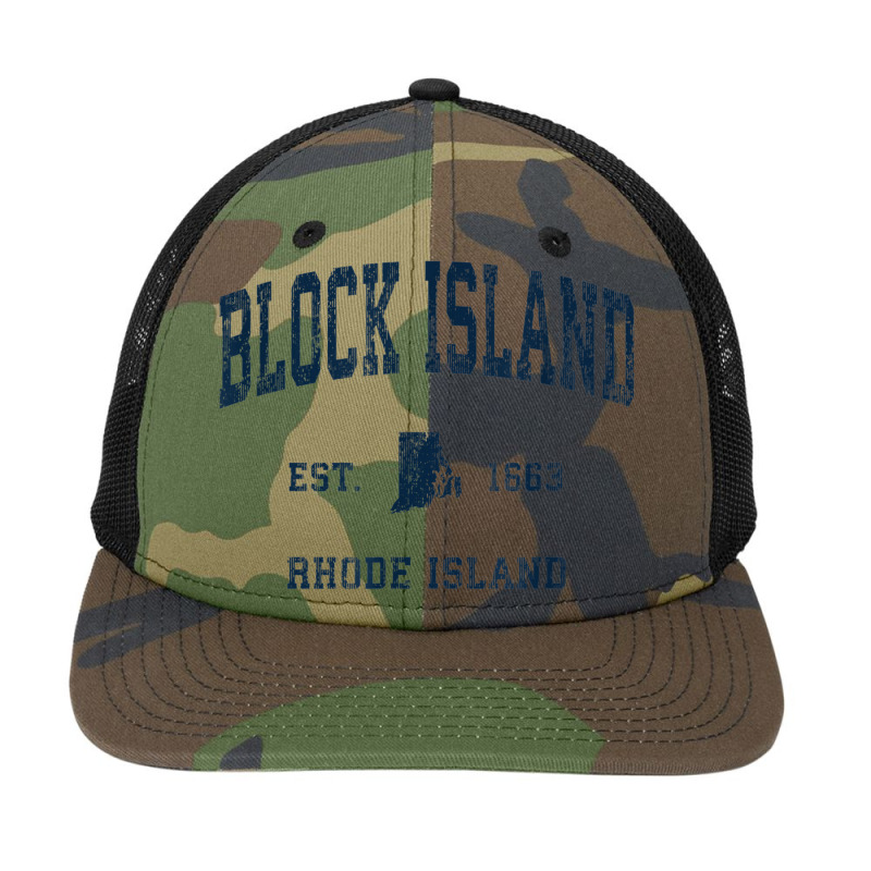 Block Island Rhode Island Ri Vintage Athletic Navy Sports De Snapback Trucker Cap by Clinical | Artistshot