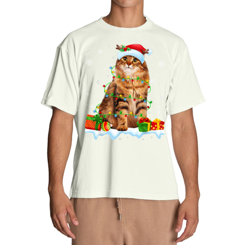 Siberian Cat Christmas Lights Funny Cat Lover Xmas T Shirt Urban Heavy T-shirt by mosesswabyhi | Artistshot