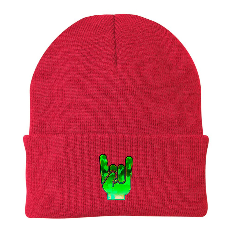 Rock Hand Gesture Space Green Rock N Roll Salute Beanie by TerryFoutch | Artistshot