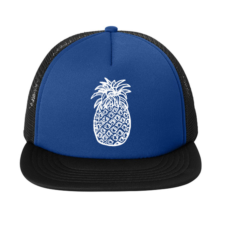 Distressed White Pineapple Pineapple Foam Snapback Hat | Artistshot