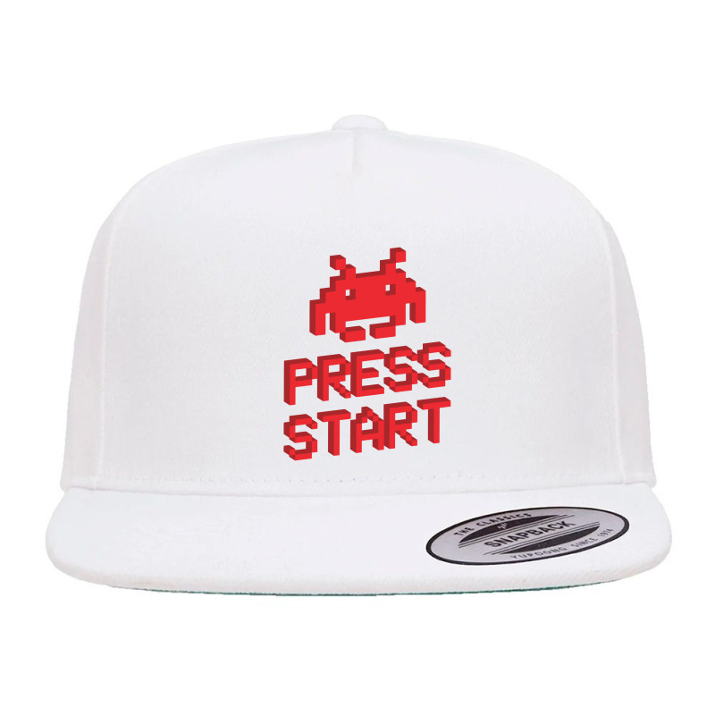 Space Invader Press Start, Space Invaders 5 panel snapback cap by creepysatan | Artistshot