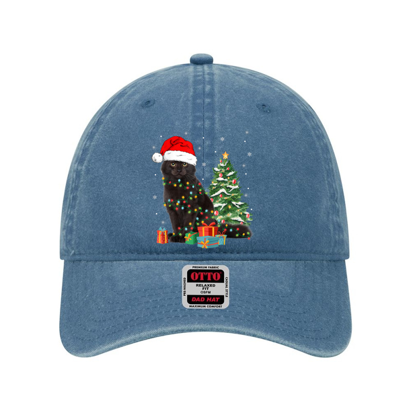 Black Cat Santa Tangled Up In Christmas Lights Xmas Tree Dyed Cap by Sombre | Artistshot