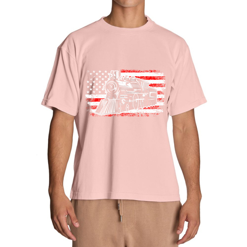 Train Steam Locomotive Railroad Usa American Flag Urban Heavy T-shirt | Artistshot