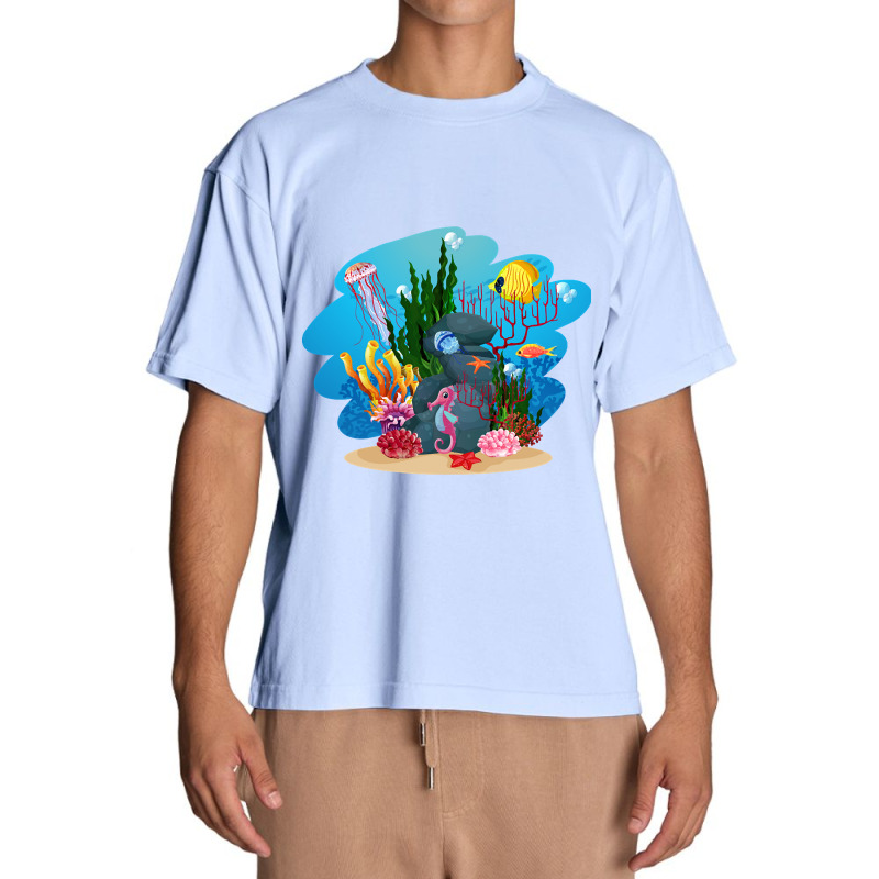 Undersea Life Coral Reef With Fish And Water Plants  Cartoon Landscape Urban Heavy T-shirt | Artistshot