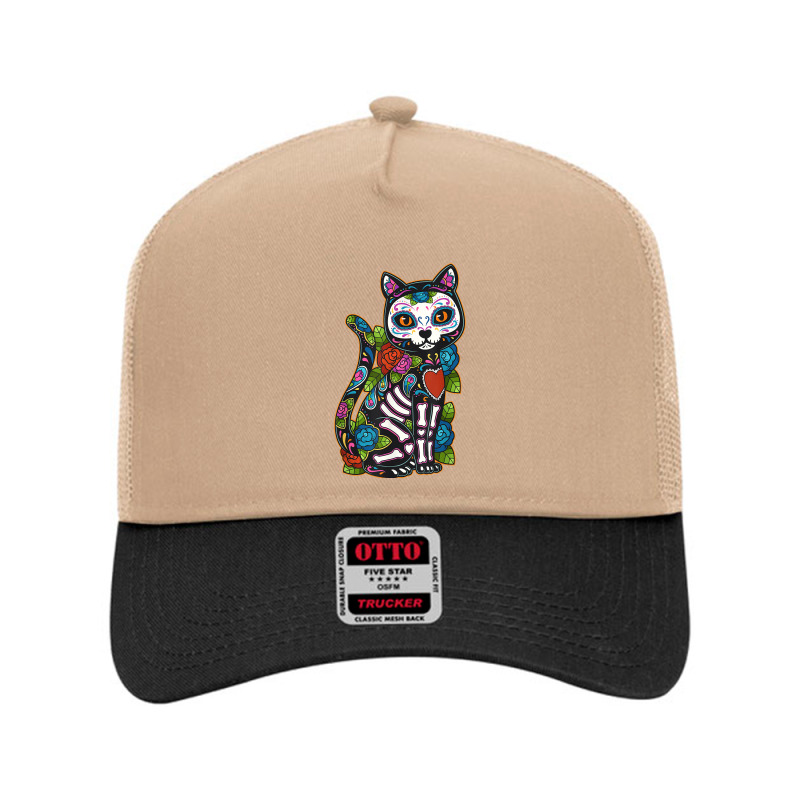 Cat Sugar Skull Mexico Calavera Dia De Los Muertos Halloween Mesh Back Trucker Hat by SonjaBogenschutz | Artistshot