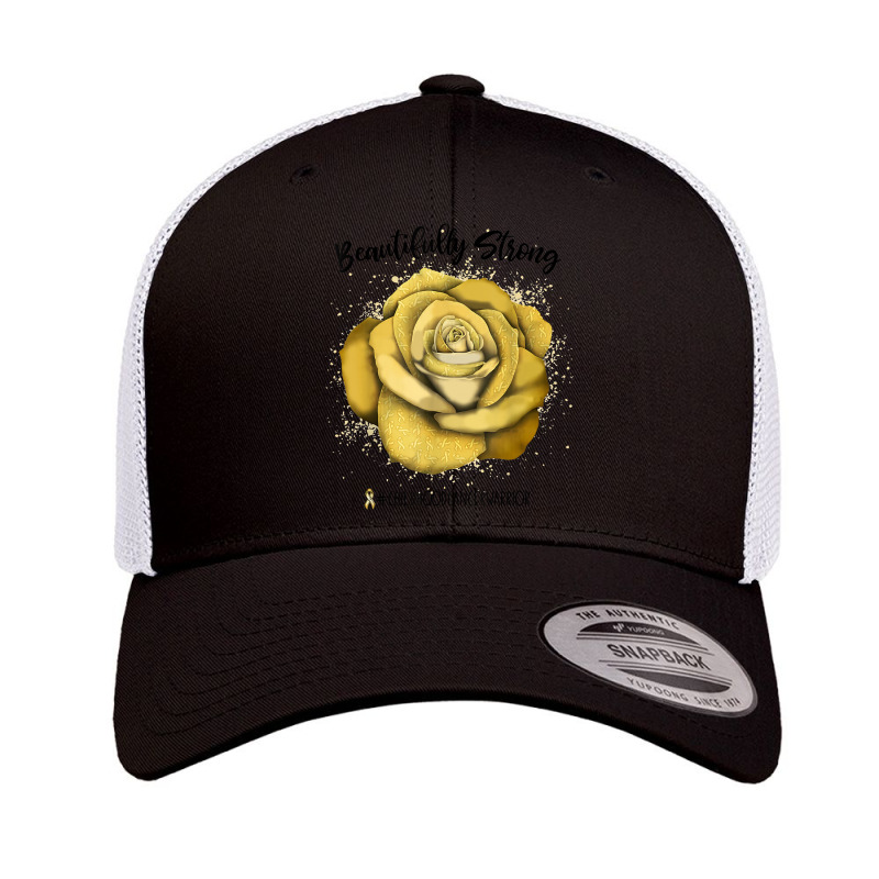 Beautifully Strong Childhood Cancer Warrior Rose T Shirt Retro Trucker Cap | Artistshot