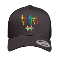 Be Kind Hand Sign Language Puzzle Autism Awareness Asl Mom Retro Trucker Cap | Artistshot