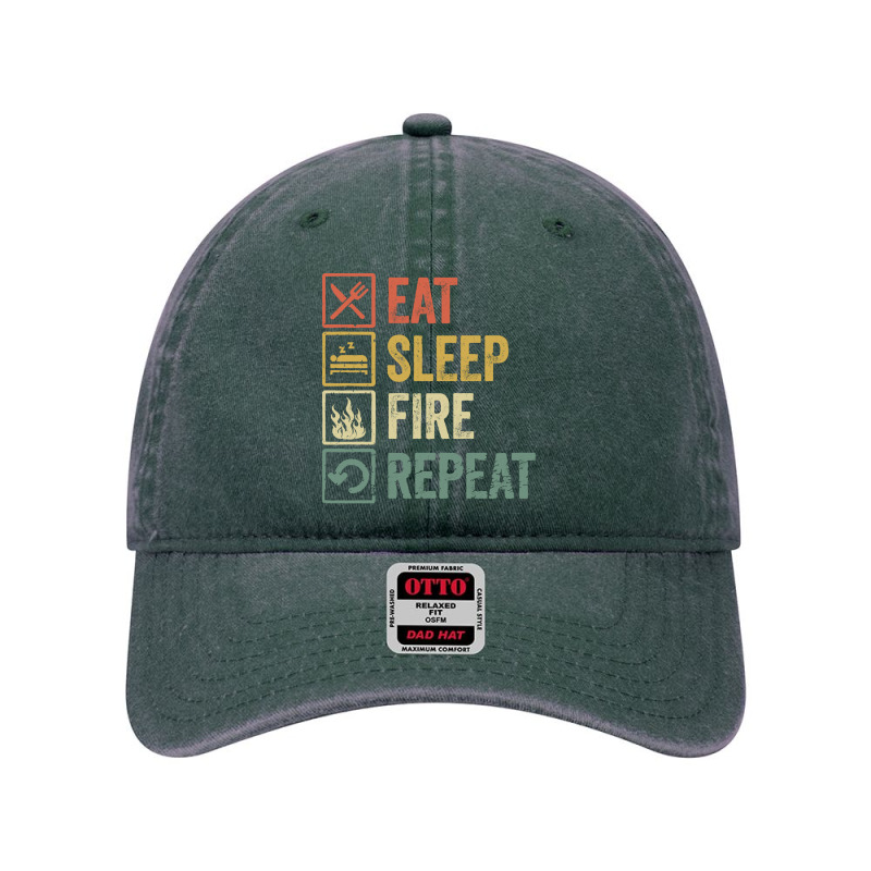 Fire T  Shirt Funny Eat Sleep Fire Repeat Retro Vintage Gift T  Shirt Dyed Cap by cm-arts | Artistshot