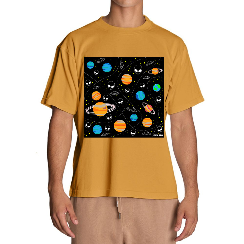 Aliens And Planets A Vector Pattern Wallpaper Ecopop Urban Heavy T-shirt | Artistshot