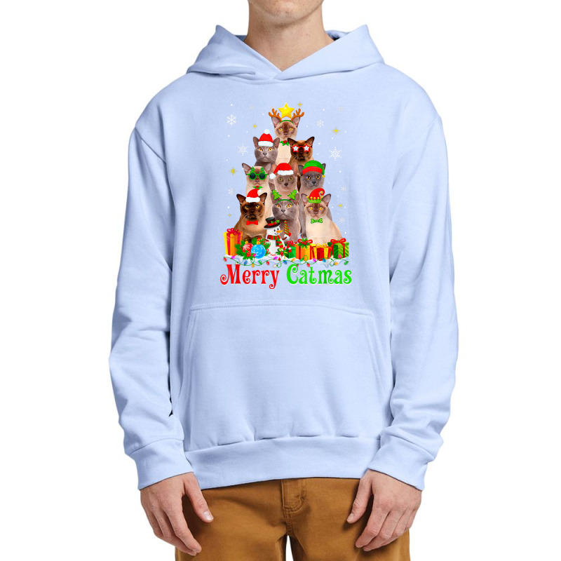 Merry Catmas Cute Burmese Cat Christmas Tree Xmas Lights T Shirt Urban Pullover Hoodie | Artistshot