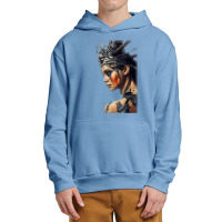 Beautiful Woman Warrior Wearing Damaged Scales A Battle T Shirt Urban Pullover Hoodie | Artistshot