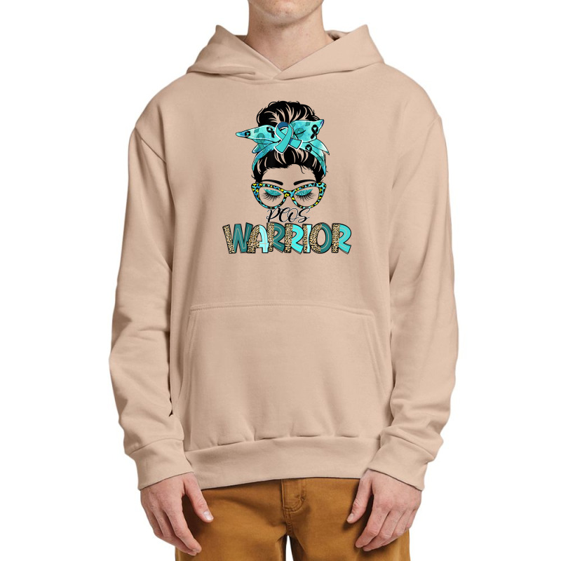 Women Messy Bun Teal Ribbon Pcos Warrior Urban Pullover Hoodie | Artistshot