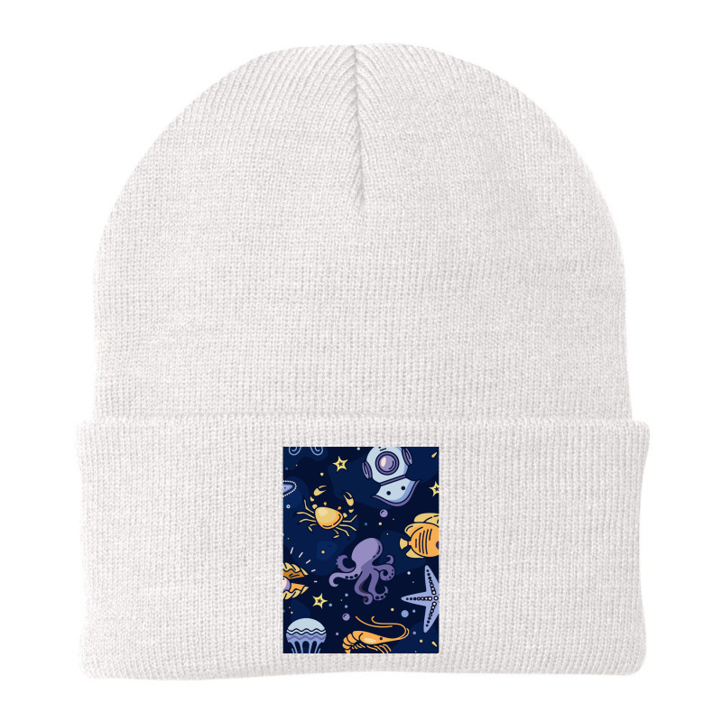 Marine Seamless Pattern Thin Line Memphis Style 1 Beanie | Artistshot