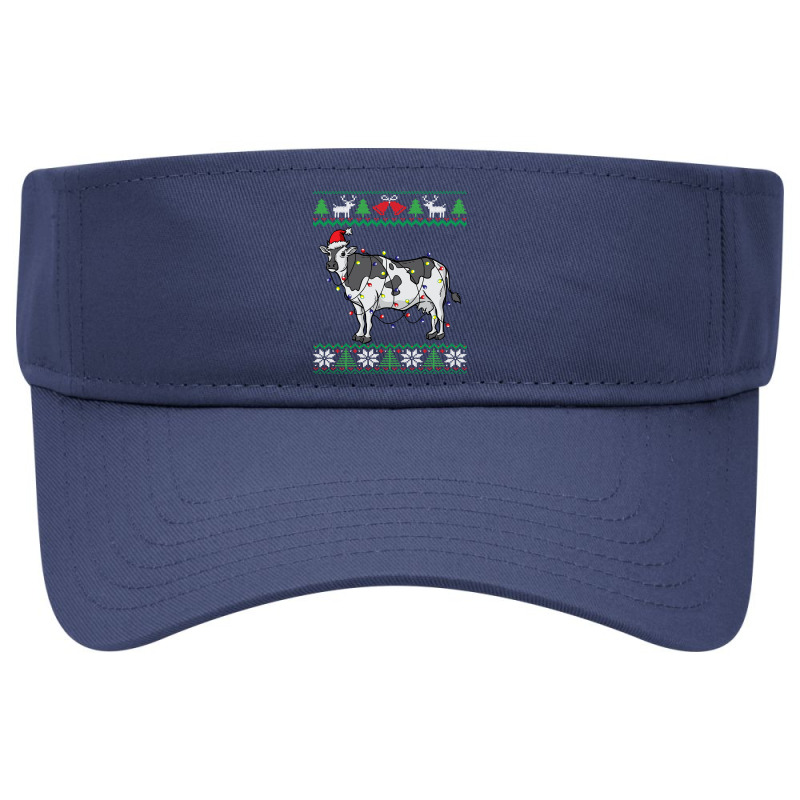 Cow Santa Claus & Lights Funny Dairy Farmer Ugly Christmas Sweatshirt Visor Hat | Artistshot