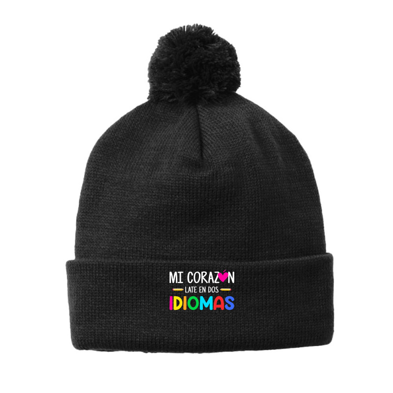 Mi Corazon Late En Dos Idiomas, Bilingual Spanish Teacher Pom Pom Beanie by new121 | Artistshot