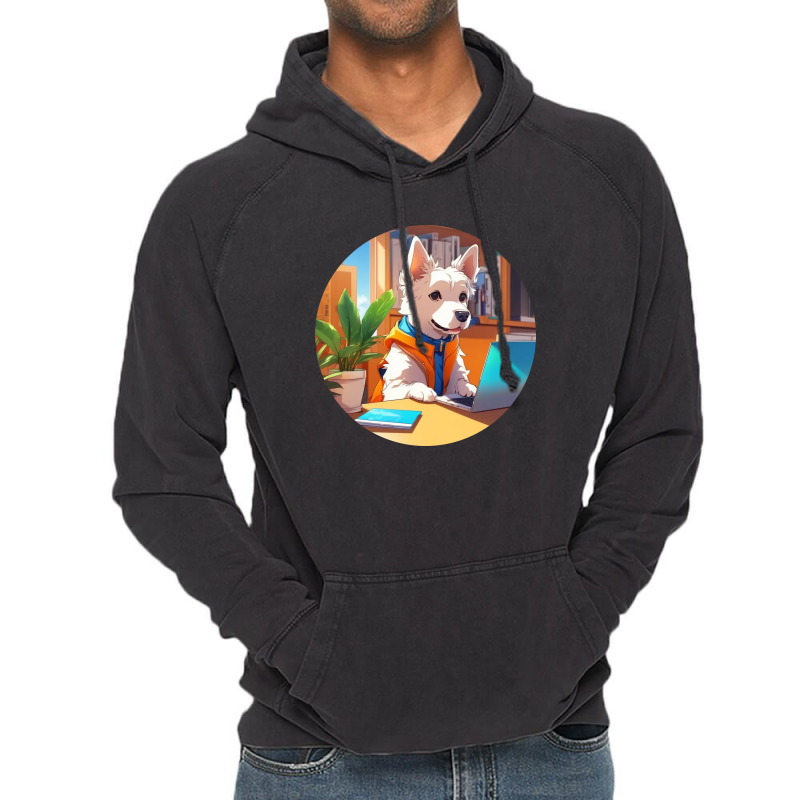 Dog Busy At The Computer Vintage Hoodie | Artistshot