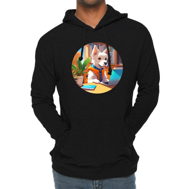 Dog Busy At The Computer Lightweight Hoodie | Artistshot