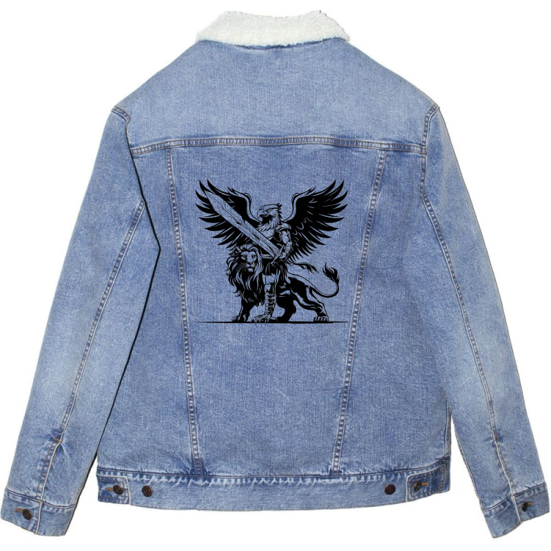 A Mythical Griffin Humanoid Unisex Sherpa-Lined Denim Jacket by Kenneth | Artistshot