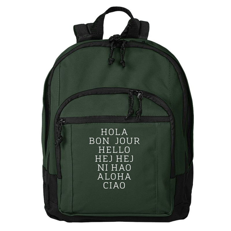 Hello 7 Languages Hola Bonjour Ni Hao Chinese French Italian Basic Backpack | Artistshot