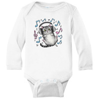 A Cat Wearing Earphones Long Sleeve Baby Bodysuit | Artistshot