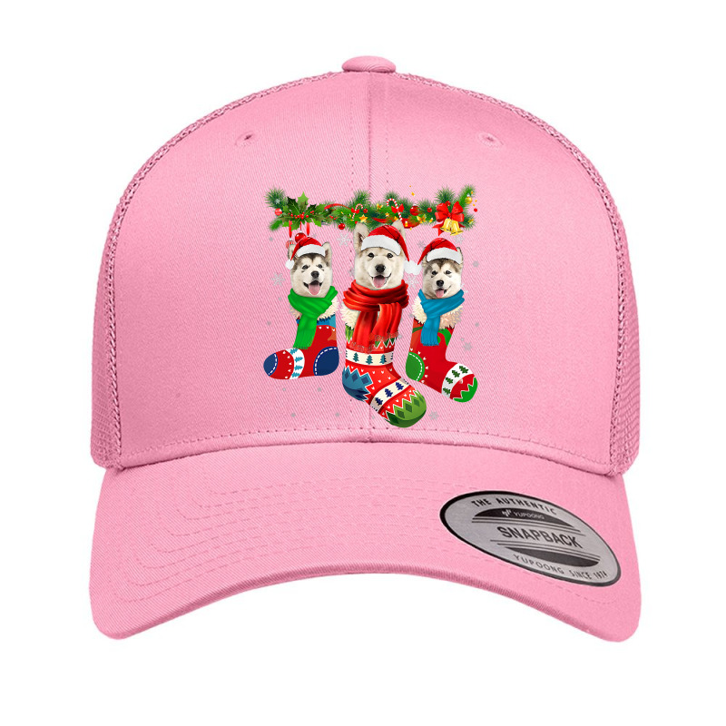 Three Alaskan Malamutes In Christmas Socks T Shirt Retro Trucker Cap | Artistshot