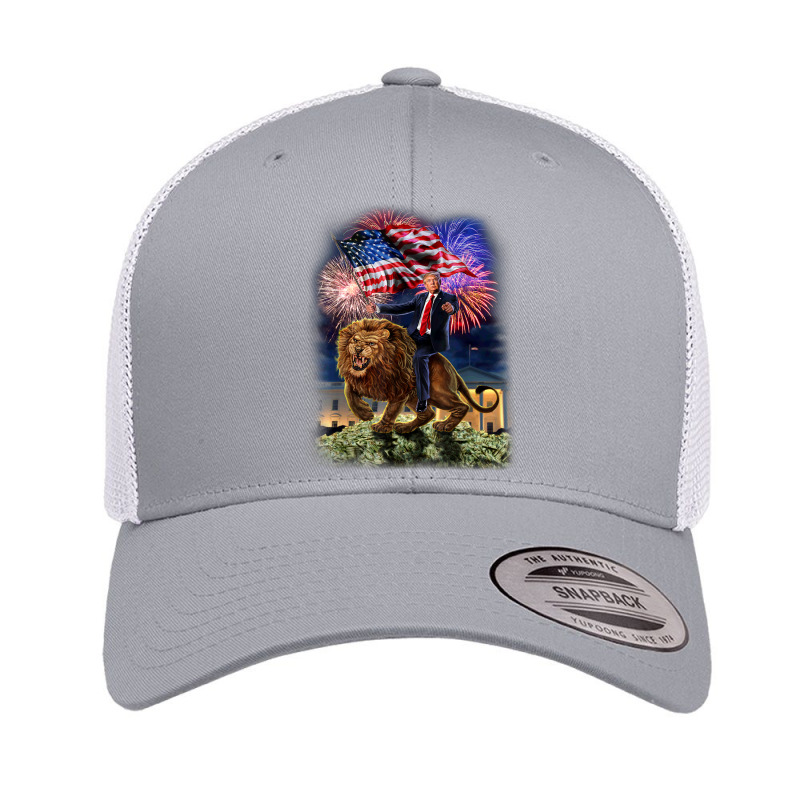 Usa President Donald Trump Rides On A Ferocious Lion Retro Trucker Cap | Artistshot