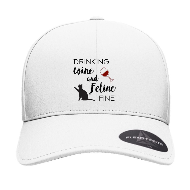 Funny Drinking Wine And Feline Fine Cat Lover Saying Gift Seamless Cap | Artistshot