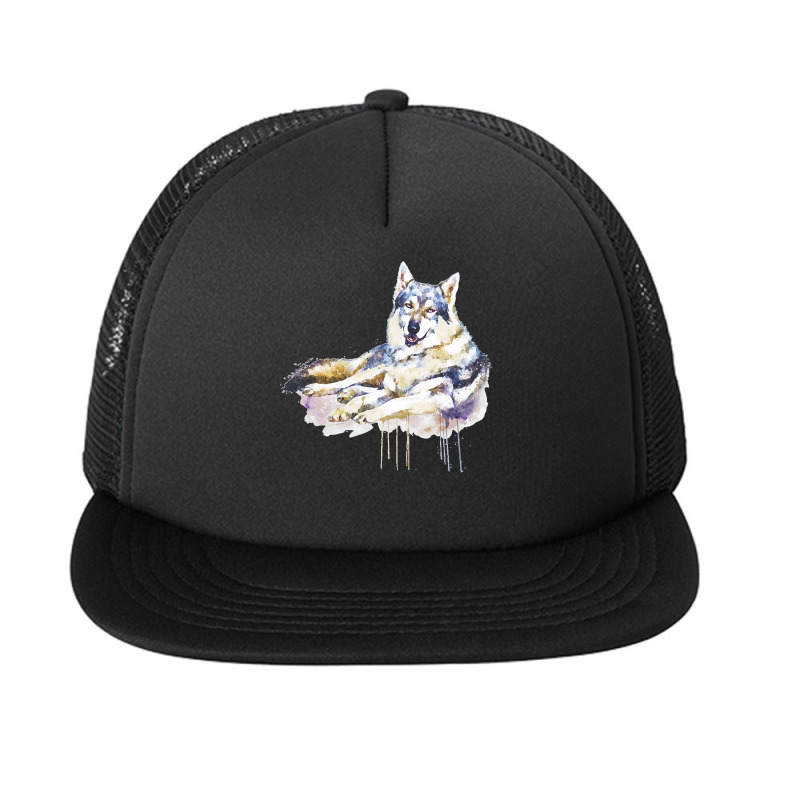 Sitting Wolf Painting T  Shirt Smiling Wolf T  Shirt Foam Snapback Hat | Artistshot