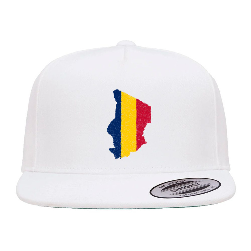 Chad Flag Map Drawing Line Art 5 Panel Snapback Cap | Artistshot