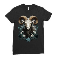 Ram Animal Portrait Horns Floral Design Ladies Fitted T-shirt | Artistshot