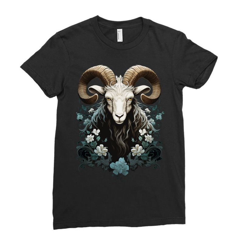 Ram Animal Portrait Horns Floral Design Ladies Fitted T-Shirt by mailson | Artistshot