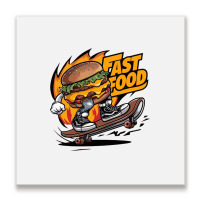 A Burger Riding A Skateboard Metal Print Square | Artistshot