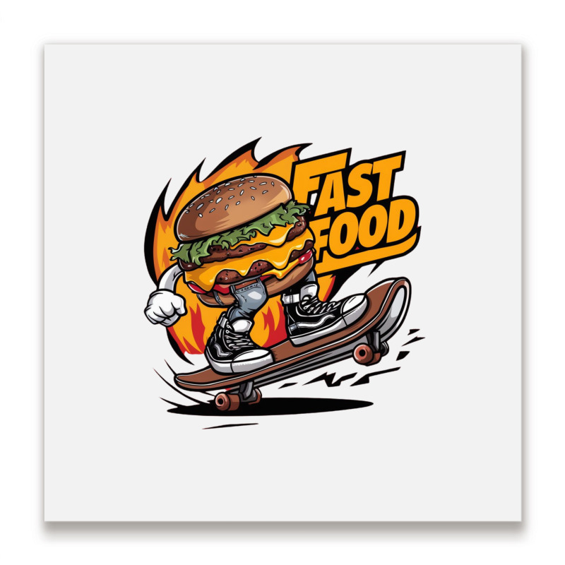 A Burger Riding A Skateboard Metal Print Square | Artistshot