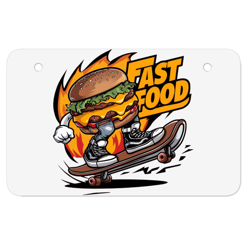 A Burger Riding A Skateboard Atv License Plate | Artistshot