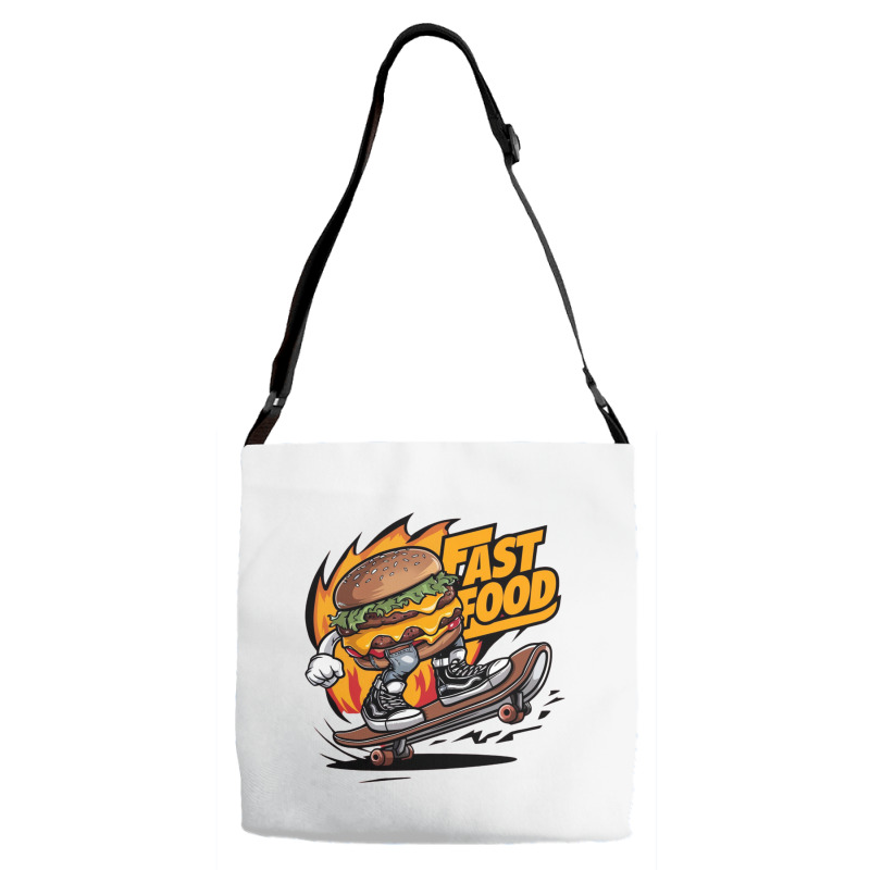 A Burger Riding A Skateboard Adjustable Strap Totes | Artistshot