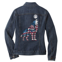 A Powerful Wolf Howling At The Moon Ladies Denim Jacket | Artistshot