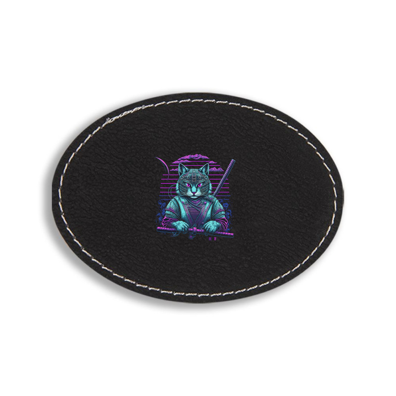 Cat Samurai Art Oval Leatherette Patch | Artistshot