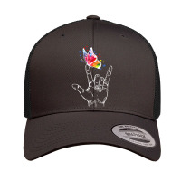 I Love You Hand Sign Language Butterfly Autism Awareness Retro Trucker Cap | Artistshot