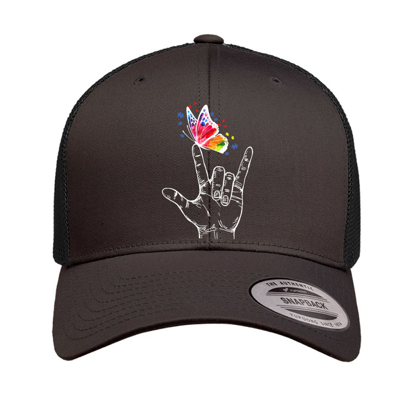 I Love You Hand Sign Language Butterfly Autism Awareness Retro Trucker Cap by trokeryth | Artistshot