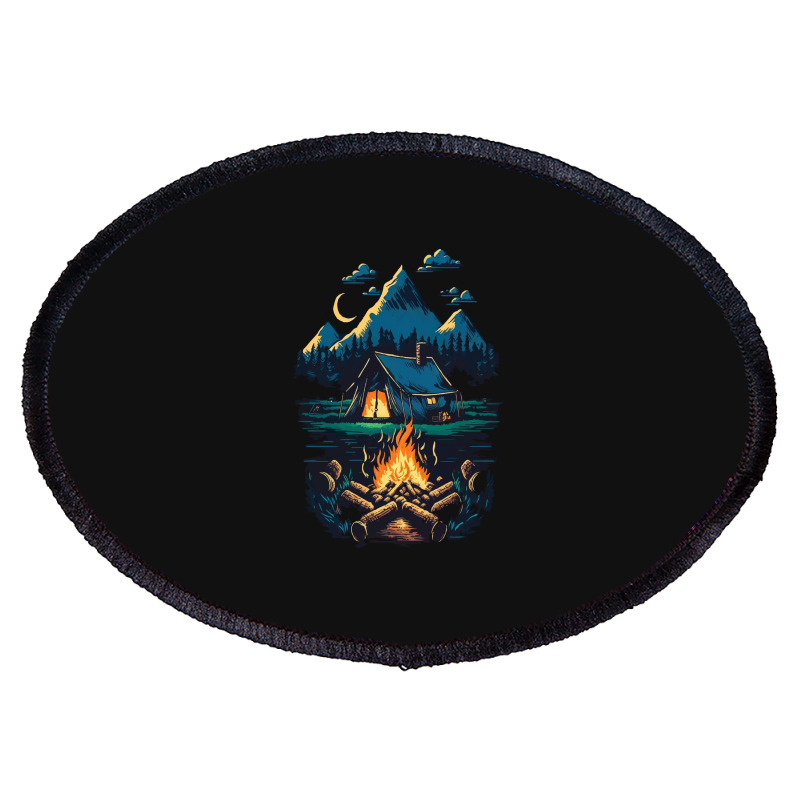 Mountains Campfire Oval Patch | Artistshot