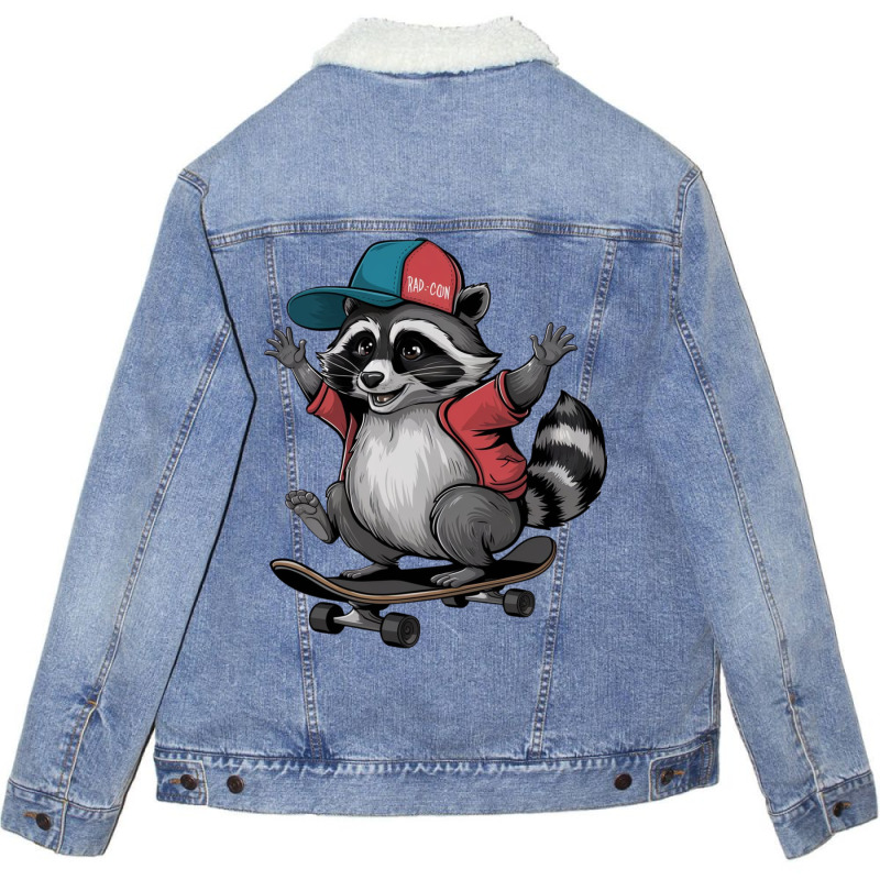 Skateboarding  Raccoon Unisex Sherpa-Lined Denim Jacket by Donna Schennum | Artistshot