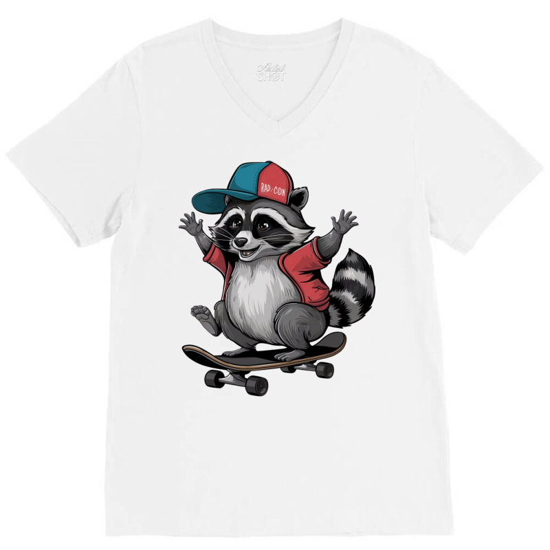 Skateboarding  Raccoon V-Neck Tee by Donna Schennum | Artistshot