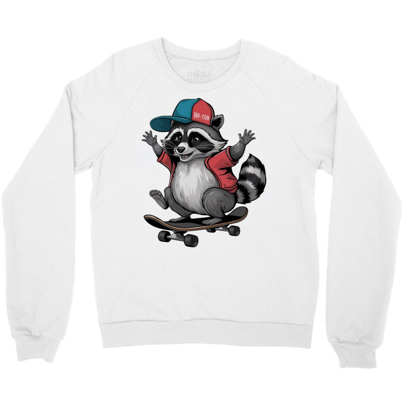 Skateboarding  Raccoon Crewneck Sweatshirt by Donna Schennum | Artistshot