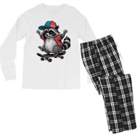 Skateboarding  Raccoon Men's Long Sleeve Pajama Set | Artistshot