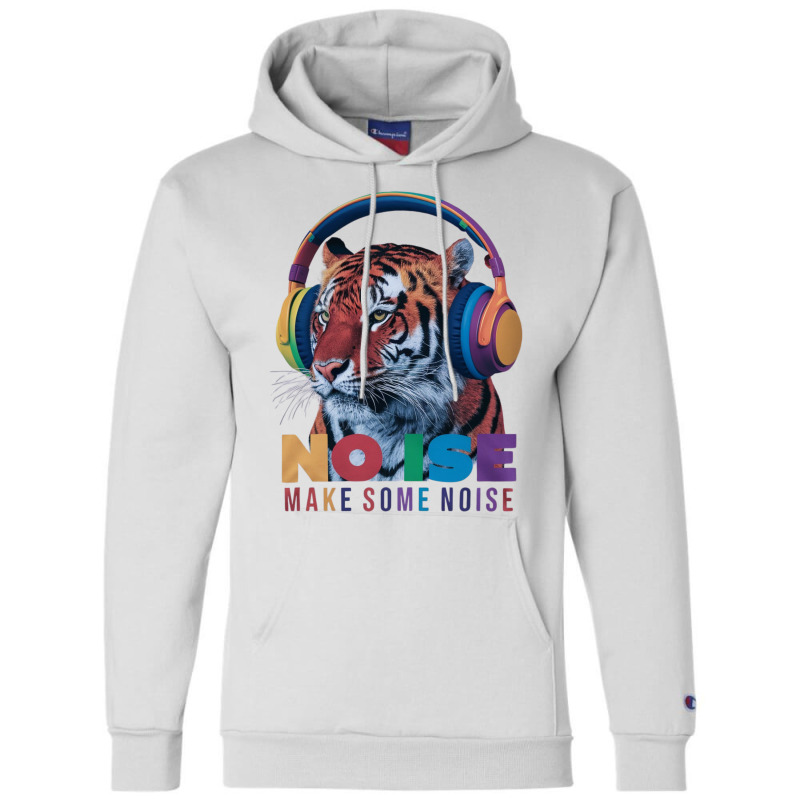 A Tiger Wearing Headphones Champion Hoodie by Donna Schennum | Artistshot