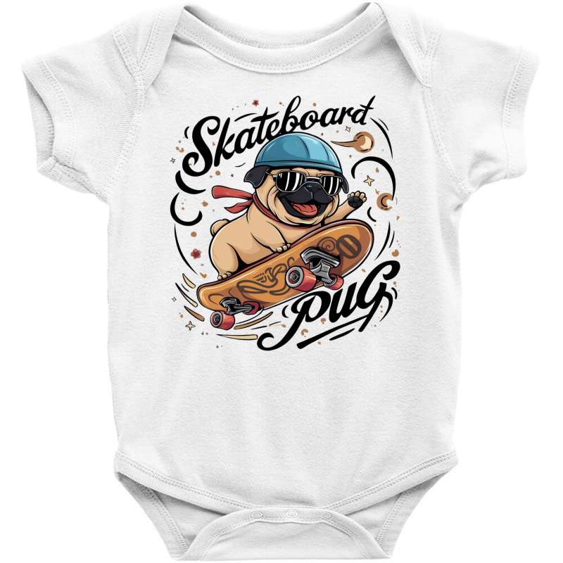 Skateboard Pug Baby Bodysuit by Donna Schennum | Artistshot