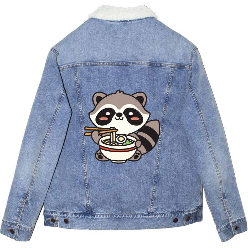 Raccoon Eating Ramen Noodle Unisex Sherpa-Lined Denim Jacket by NQArtist | Artistshot