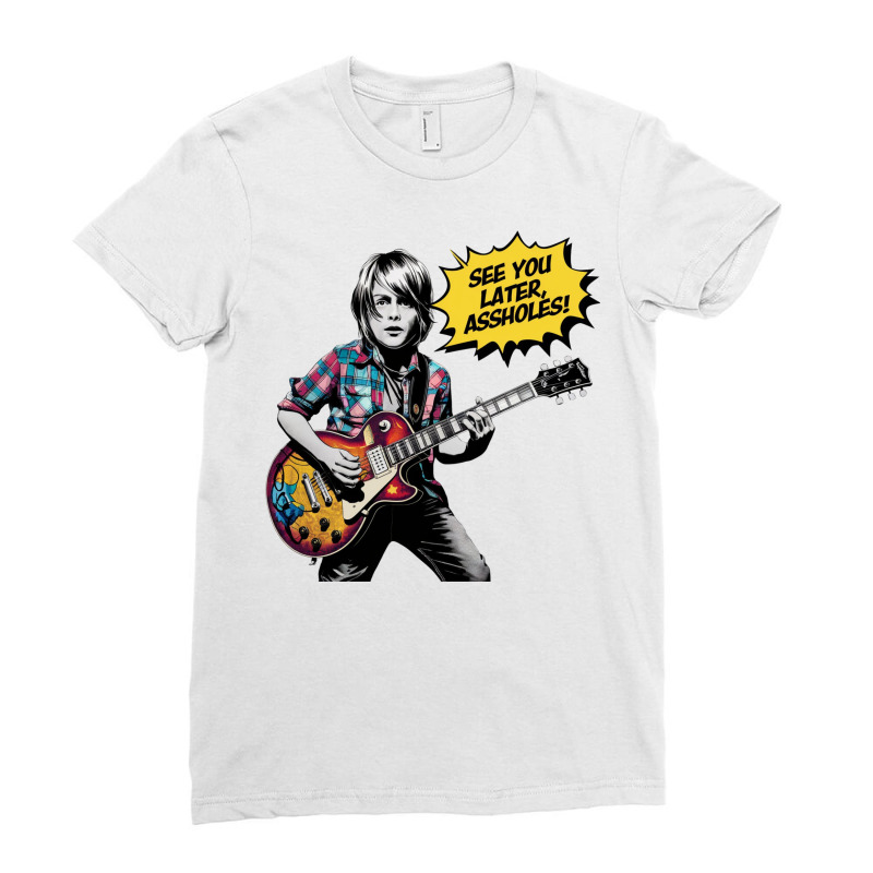 A Little Boy With Kurt Cobain Style Playing Guitar Ladies Fitted T-Shirt by John Nichols | Artistshot